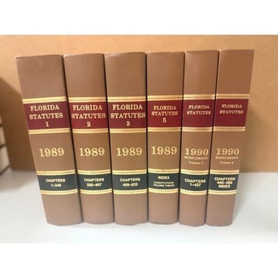 Florida Statutes 1989 Set w/ 1990 Supplements Vol 1 & 2 – Volume 1-3, 5 - Image 1