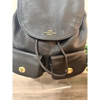 Coach Black Pebbled Leather Backpack Mini (F37410) Turnlock Gold Hardware - Thumbnail 2