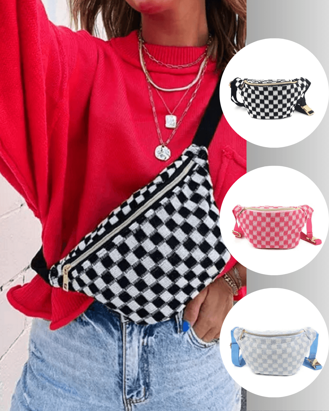 Checkered Waist Crossbody Sling Bag - Multiple Colors - Image 1