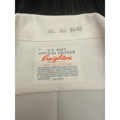 US Navy Official Uniform Creighton White Short Sleeve 16L 16½ Military Shirt - Thumbnail 3