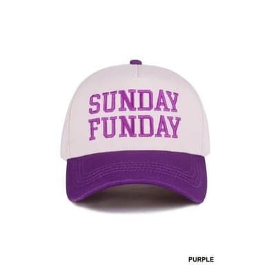 Sunday Funday Two Tone Canvas Cotton Hat - Purple, Blue, Red - Thumbnail 2