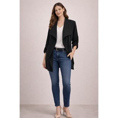 Max Studio Black Drape Front Collard Jacket Women’s Medium - Image 1
