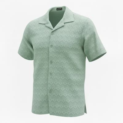 KRIS Thailand Textured Open Weave Camp Collar Shirt Green Resort Men XL - Image 1