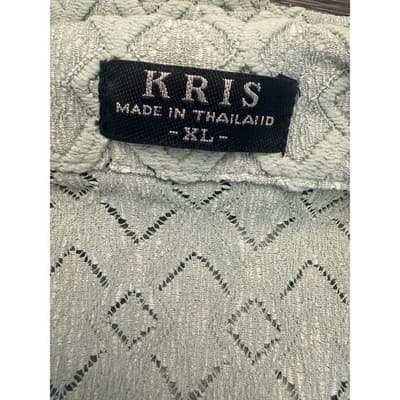 KRIS Thailand Textured Open Weave Camp Collar Shirt Green Resort Men XL - Thumbnail 2