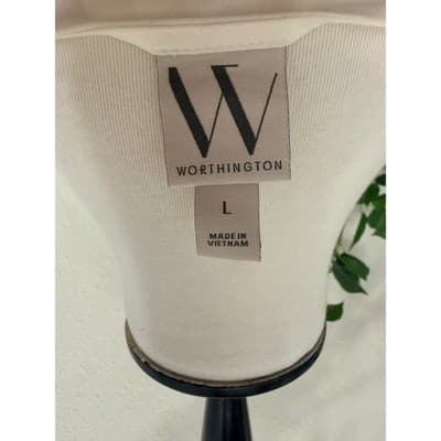 Worthington Ivory Blouse L V-Neck Ruffle Sleeve Flowy Work Top Size Large - Thumbnail 5