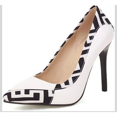 Women's Black & White Geometric Print Stiletto Pumps Pointed Toe Heels Size 8.5 - Thumbnail 3
