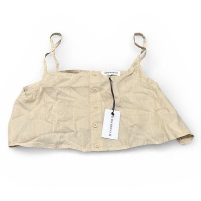 WeWoreWhat Linen Trapeze Tank Top NWT Tan Cropped Button Front Size Large - Thumbnail 3