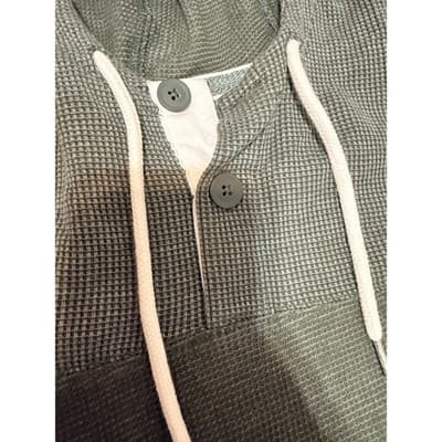 Express Waffle Knit Hooded Pullover Olive Green Long Sleeve Hoodie M - Thumbnail 5