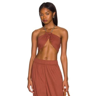 NWT WeWoreWhat Bandana Wrap Halter Top Cappuccino Size Medium - Image 1