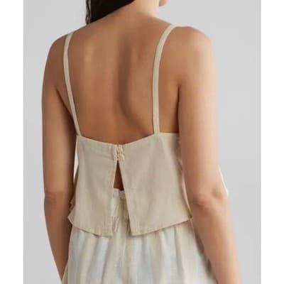 WeWoreWhat Linen Trapeze Tank Top NWT Tan Cropped Button Front Size Large - Thumbnail 2