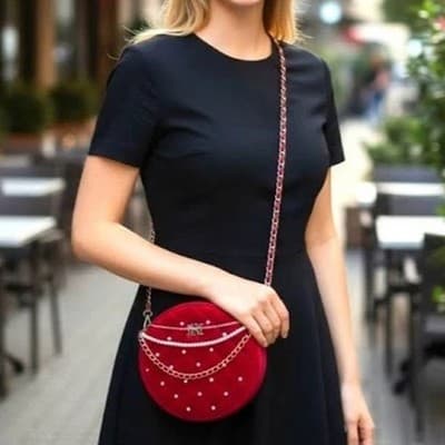 Badgley Mischka Diamond Round Shoulder Crossbody Purse in Coral - Image 1