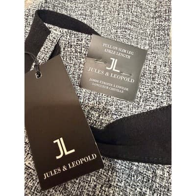 Jules & Leopold Pull On Slim Leg Ankle Pants Belted Black White Tweed Medium NWT - Thumbnail 4