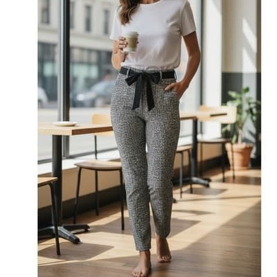 Jules & Leopold Pull On Slim Leg Ankle Pants Belted Black White Tweed Medium NWT - Image 1