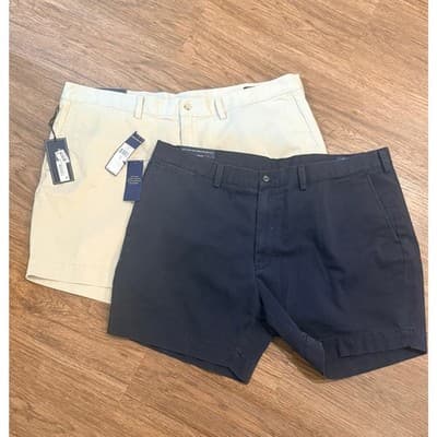 (2 pair) Polo Ralph Lauren Chino Shorts Bundle Navy Khaki Classic Fit 6" Size 42 - Thumbnail 2