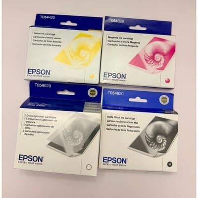 Epson T054 Ink Set Matte Black Yellow Magenta Gloss R800 R1800 OEM - Image 1