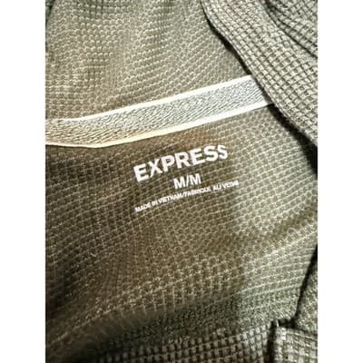 Express Waffle Knit Hooded Pullover Olive Green Long Sleeve Hoodie M - Thumbnail 6