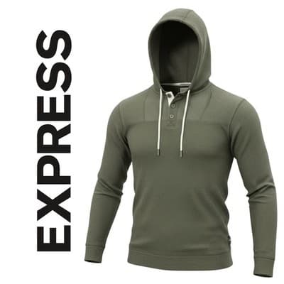 Express Waffle Knit Hooded Pullover Olive Green Long Sleeve Hoodie M - Image 1
