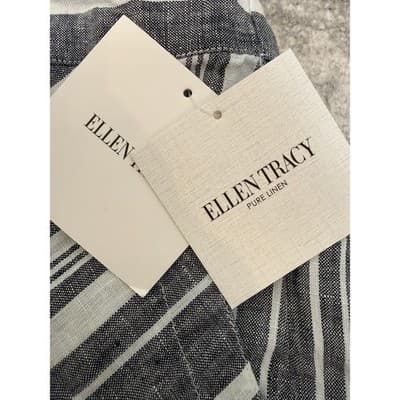 Ellen Tracy Linen Striped Shorts Gray White Pull On Size Medium NWT - Thumbnail 5