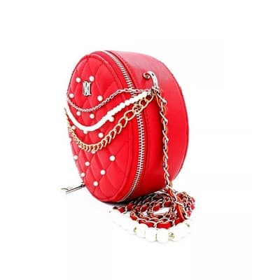 Badgley Mischka Diamond Round Shoulder Crossbody Purse in Coral - Thumbnail 3