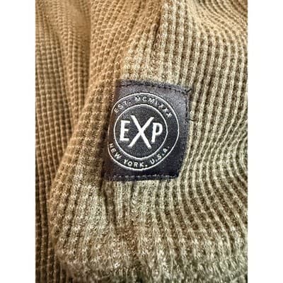 Express Waffle Knit Hooded Pullover Olive Green Long Sleeve Hoodie M - Thumbnail 8