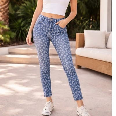 Paige Skyline Ankle Peg Jeans Blue Floral Print Skinny Denim Size 28 - Image 1