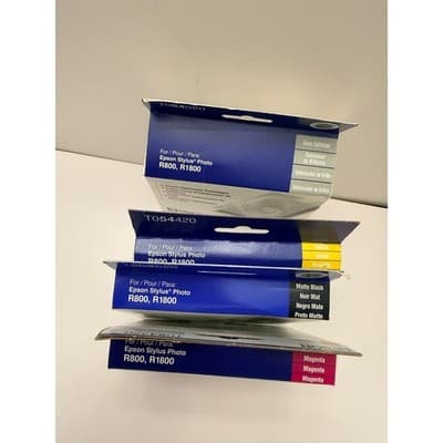 Epson T054 Ink Set Matte Black Yellow Magenta Gloss R800 R1800 OEM - Thumbnail 3