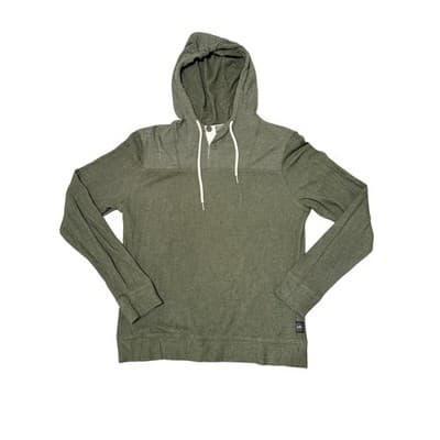Express Waffle Knit Hooded Pullover Olive Green Long Sleeve Hoodie M - Thumbnail 3