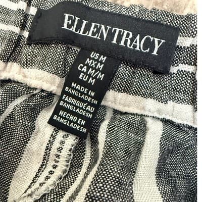 Ellen Tracy Linen Striped Shorts Gray White Pull On Size Medium NWT - Thumbnail 4