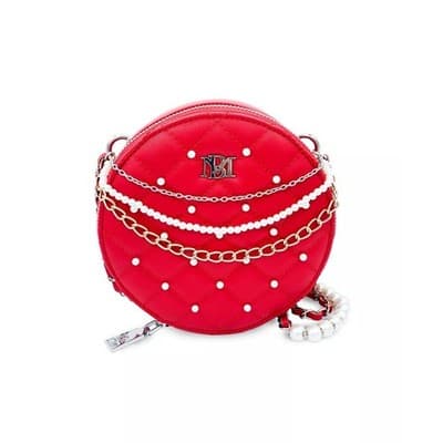 Badgley Mischka Diamond Round Shoulder Crossbody Purse in Coral - Thumbnail 2