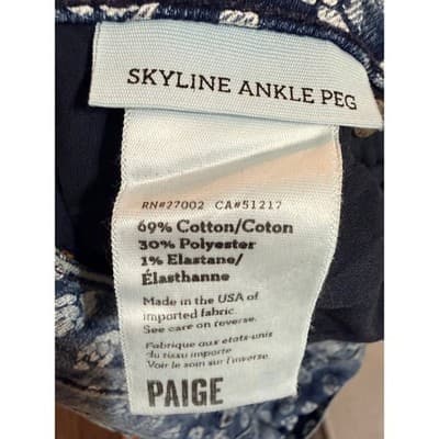 Paige Skyline Ankle Peg Jeans Blue Floral Print Skinny Denim Size 28 - Thumbnail 6