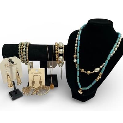 6 Pieces - Curated Pomina Jewelry Bundle – Necklace, Earrings & Bracelets - NEW - Image 1