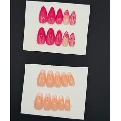 Press-On Nail Bundle – 2 Full Sets + Application Kits - Pink Design and French - Image 1