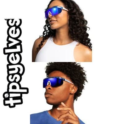 NEW Tipsy Elves USA Flag Shield Sunglasses Blue Mirror Lens w/ Case - Image 1