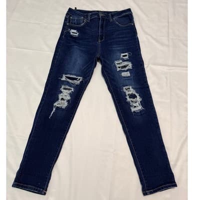 Risen Distressed Skinny Jeans Women Size 11 or 30 Dark Wash High Rise - Image 1