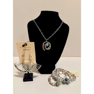 3 Pc Set Pomina Marbled Picasso Jasper Stones – Necklace, Earrings & Bracelet - Thumbnail 5