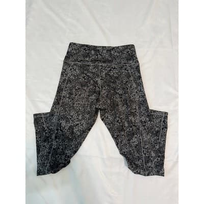 Puma Floral Print Leggings Women Size S Gray Black High Rise Workout Yoga Pants - Thumbnail 2