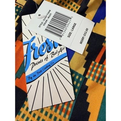 Large Fresh Prince Bel-Air Kente Print Shorts Men’s Bold Streetwear NWT - Thumbnail 3