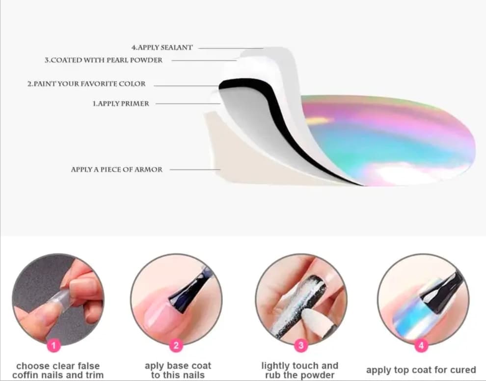 Pearl Chrome Mirror Nail Powder with Applicator - Thumbnail 2