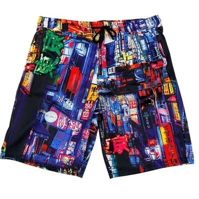 Mens' Size Large Tokyo Neon Night Streetwear Shorts Cyberpunk City Lights - Image 1