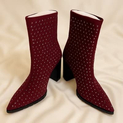 Charles by Charles David Studded Stretch Bootie Danielle in Deep Maroon - Size 8 - Image 1