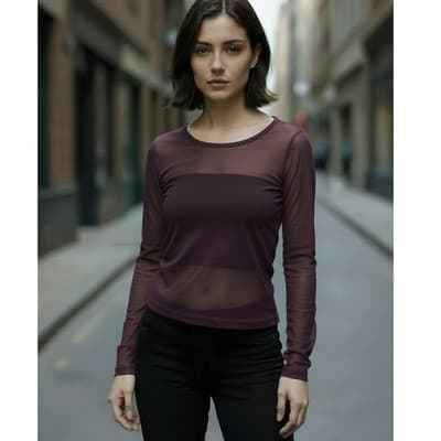 Maria Bellentani Dark Purple Sheer Mesh Top NWT Size ITA 46 US XL - Image 1