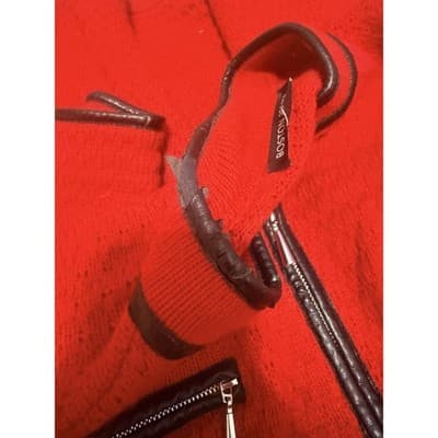 Boston Proper Red Zip Front Sweater Dress Caat Knit Leather Trim - Size XL - Thumbnail 6