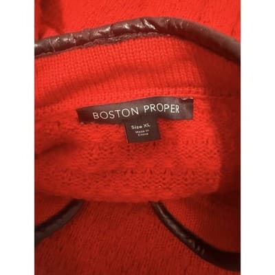 Boston Proper Red Zip Front Sweater Dress Caat Knit Leather Trim - Size XL - Thumbnail 5