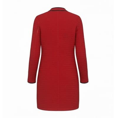 Boston Proper Red Zip Front Sweater Dress Caat Knit Leather Trim - Size XL - Thumbnail 3