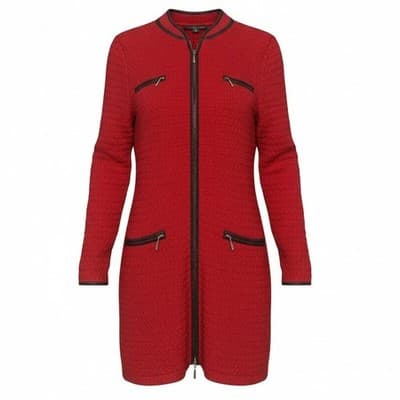 Boston Proper Red Zip Front Sweater Dress Caat Knit Leather Trim - Size XL - Thumbnail 2