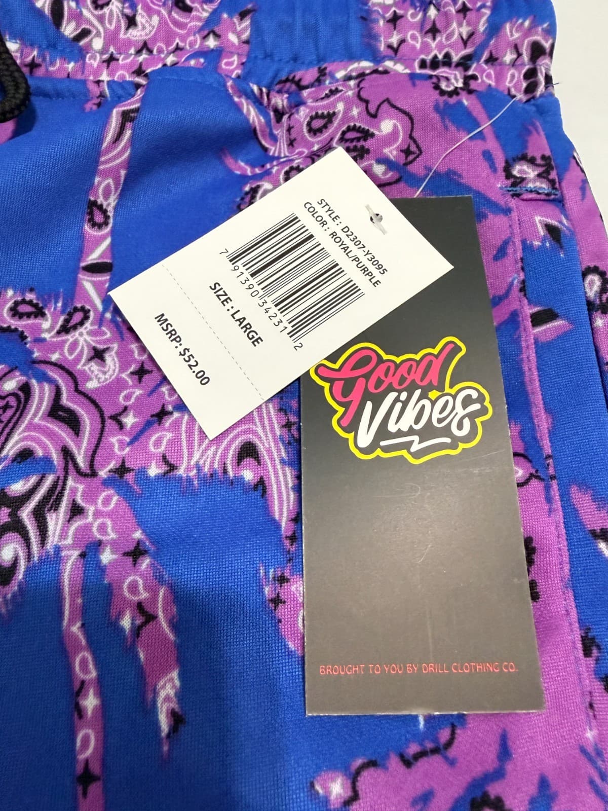 Men’s Purple Paisley Tropical Shorts Streetwear Summer Vibe Size Large - Thumbnail 3