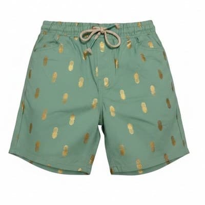 Men’s Medium Cotton Sage Green Gold Pineapple Shorts Resort Beach Summer Vibe - Thumbnail 2