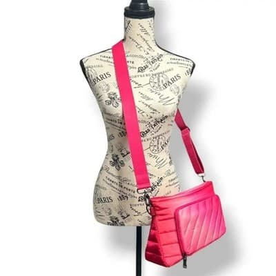 Think Royln Bank Street XL Puffer Crossbody w/ Pouch Bundle Fuchsia Ombre Pink - Image 1