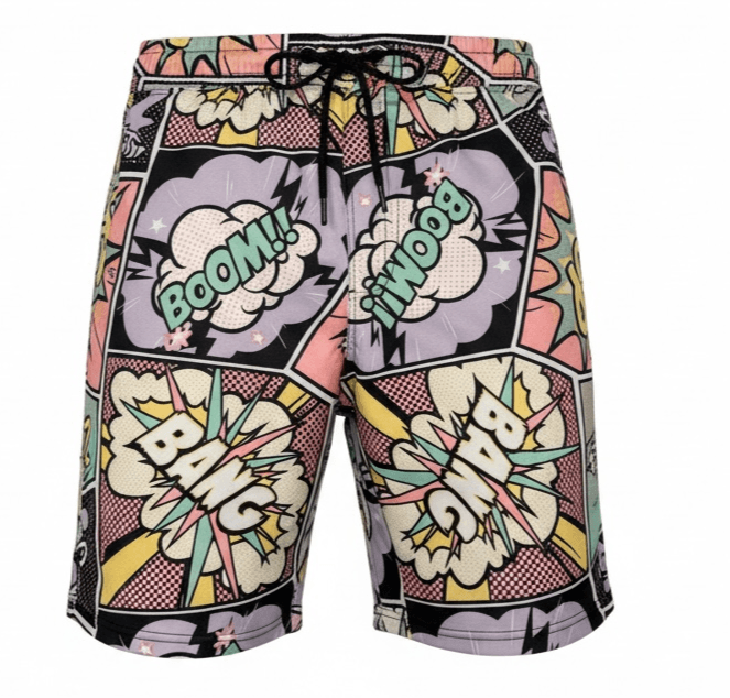 Men’s Pop Art Comic Shorts Boom Pow Streetwear Festival Summer - Image 1
