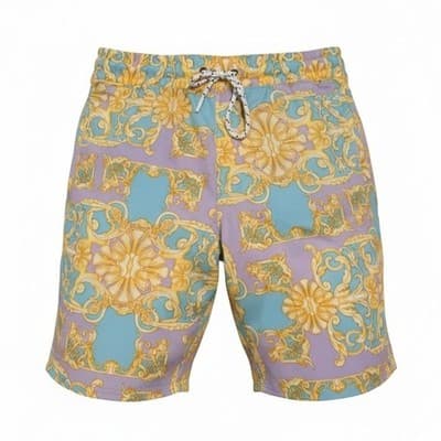 Men's Medium Luxury Scroll Baroque Swim Shorts Inseam Designer Look - Thumbnail 2